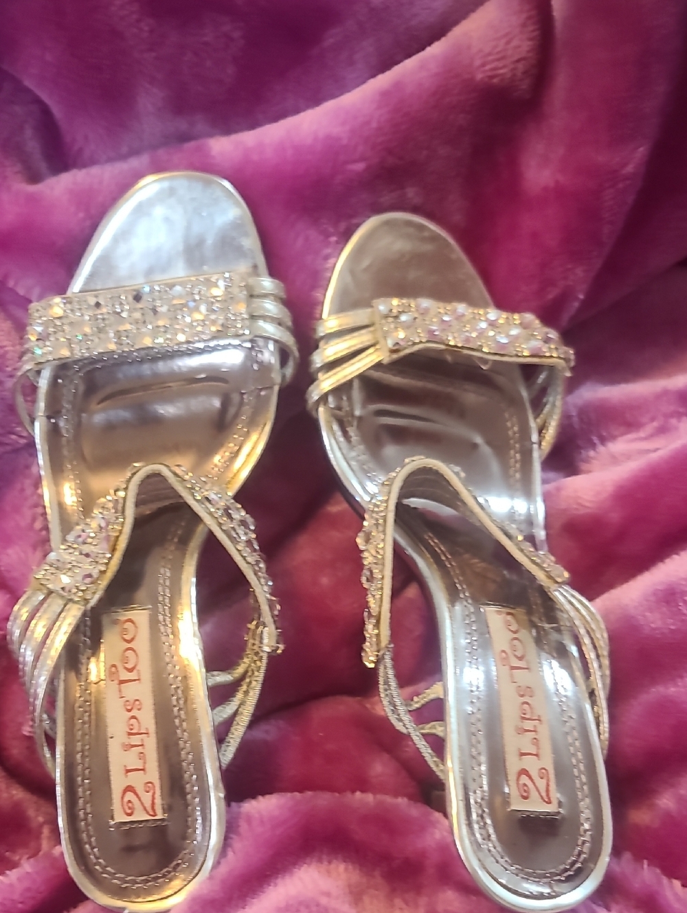 2 Lips Too Silver Jeweled Low Heel Slide Sandals